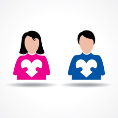 Male and Female icon having their hearts stock vector