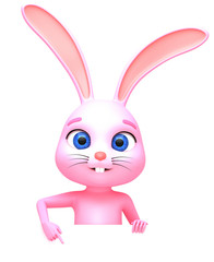 3d illustration for advertising. Cheerful rabbit on a white back