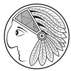 Indian Head. Profile. The traditional headdress of feathers. Cartoon. Vector image. Sign, symbol.