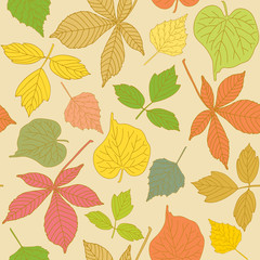 Colorful seamless pattern with hand-drawn leaves