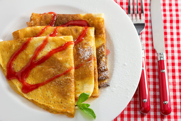 pancakes on blue dish