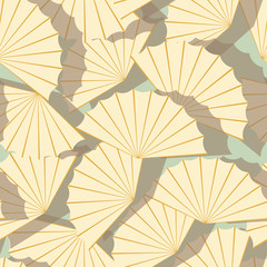 an exotic foliage, fan shape seamless pattern, in ivory and sky blue