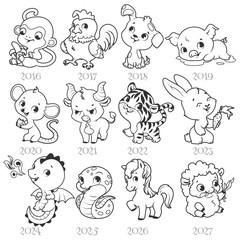 Set of zodiac signs in cartoon style.