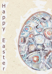 Happy Easter greeting card. Illustration with Easter egg. Acrylic hand painting.