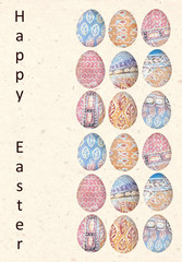 Bright happy Easter card. Easter eggs in abstract ethnic style. Stylish holiday background.