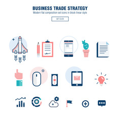 Modern block line flat business trade strategy with information and mobile technologies graph icons and computers industry