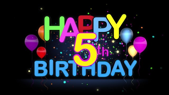 Happy 5th Birthday Title seamless looping Animation for Presentation with dark Background.