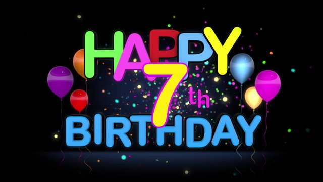 Happy 7th Birthday Title seamless looping Animation for Presentation with dark Background.