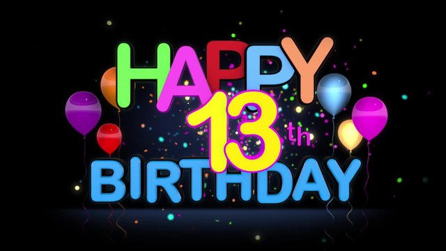 Happy 13th Birthday Title seamless looping Animation for Presentation with dark Background.