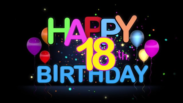 Happy 18th Birthday Title seamless looping Animation for Presentation with dark Background.