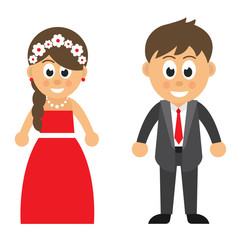 cartoon man in costume and girl in red dress