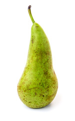 One green organic pear isolated on white background