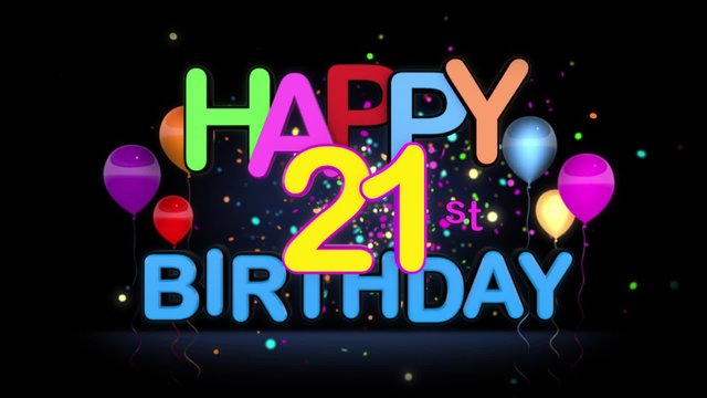 Happy 21st Birthday Title seamless looping Animation for Presentation with dark Background.