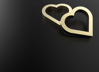 golden heart on black background with clipping path 3d render
