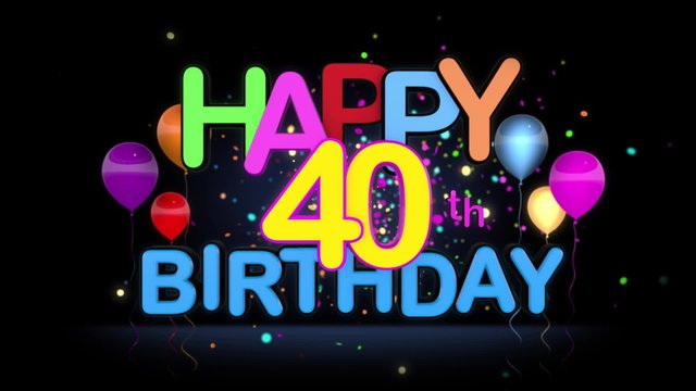 Happy 40th Birthday Title seamless looping Animation for Presentation with dark Background.