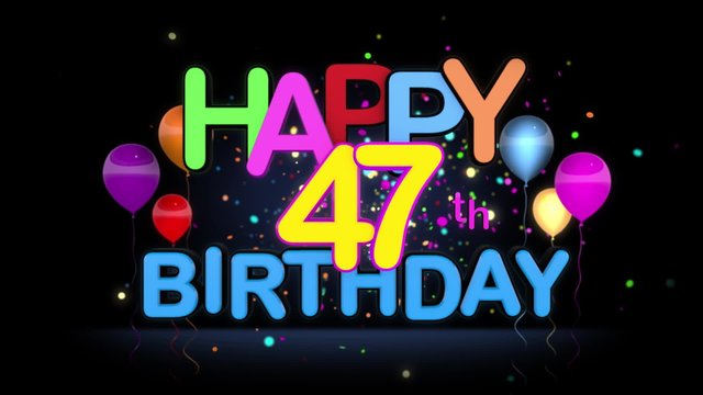 Happy 47th Birthday Title seamless looping Animation for Presentation with dark Background.