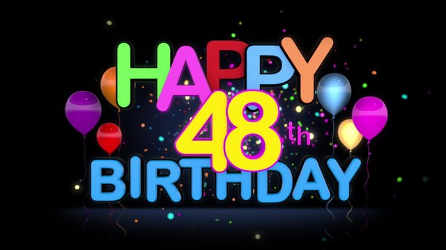 Happy 48th Birthday Title seamless looping Animation for Presentation with dark Background.