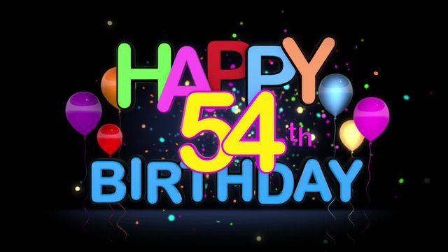 Happy 54th Birthday Title seamless looping Animation for Presentation with dark Background.
