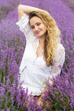 Girl at purple lavender field