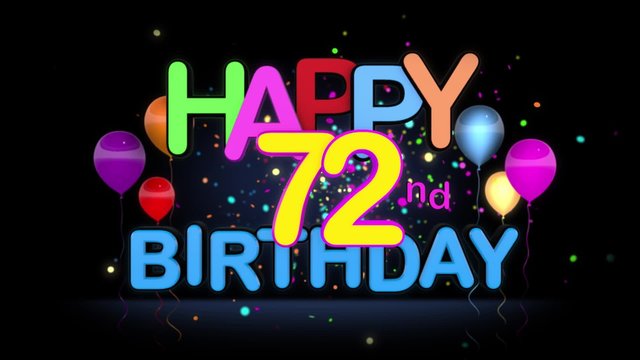 Happy 72nd Birthday Title seamless looping Animation for Presentation with dark Background.