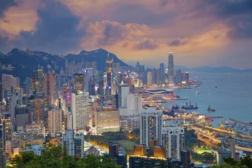 Fotobehang Hong Kong. Image of Hong Kong skyline during dramatic sunset. © rudi1976