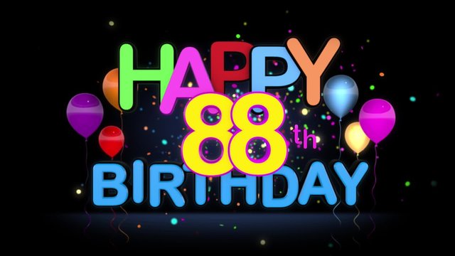 Happy 88th Birthday Title seamless looping Animation for Presentation with dark Background.
