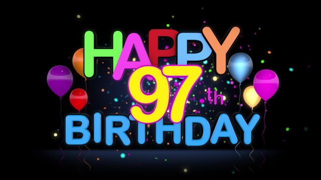 Happy 97th Birthday Title seamless looping Animation for Presentation with dark Background.