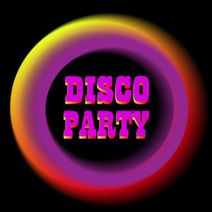 Disco Party Poster Background Template. Neon frame. Glowing frame. Neon circle. Neon blue light. Vector electric frame. Vintage frame. Retro neon lamp.Vector Illustration