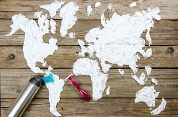 Map of the world made of shaving foam