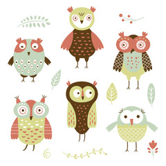 owls, flat style vector illustration