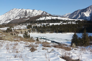 Opening of ice on the place of merge of the Katun River and Ursu