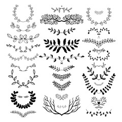Hand drawn floral borders, dingbats, dividers, wreaths - obrazy, fototapety, plakaty