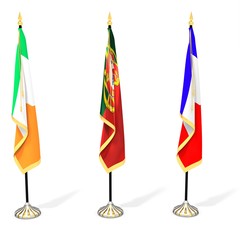 Fototapeta na wymiar 3d flag collection with pole