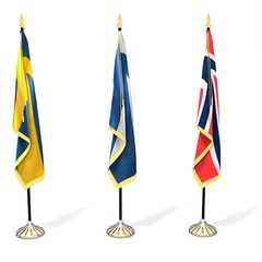 3d flag collection with pole