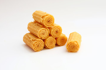 waffle rolls isolated on white background