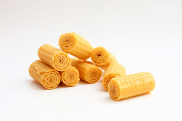 waffle rolls isolated on white background