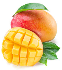 Mango cubes and mango fruit. Isolated on a white background. © volff