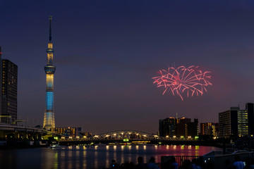 Sumida river Firework on summer in Japan