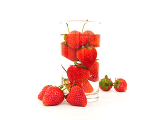 Strawberry in the water glass