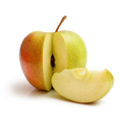 yellow-red Apple with a slice on white background