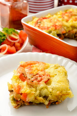Casserole with minced meat, vegetables and cheese.