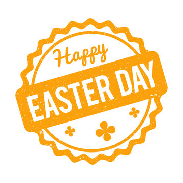 Happy Easter Day rubber stamp yellow on a white background.