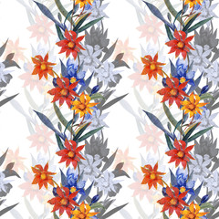 Seamless pattern summer flowers city