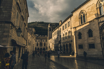 Beautiful old buildings Dubrovnik, moody spring afternoon