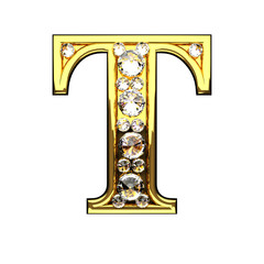 t isolated golden letters with diamonds on white