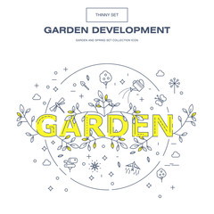 Modern thin line garden isolated flower icon set 