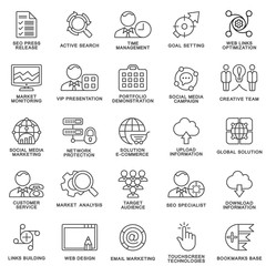 Modern SEO contour icons of web optimization, marketing.