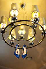 Women's blue shoes with silver chandelier