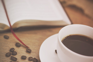 Coffee cup against a rustic background