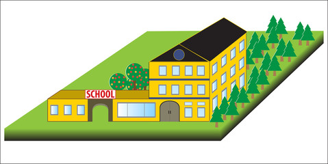 School vector background. Cartoon school building. School illustration. School garden, school playground. Opened school, school view landscape. City building, Building vector